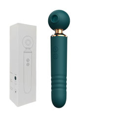 10-Speed 3-in-1 Sucking & Thrusting Silicone Wand Massager in Green – Rechargeable & Waterproof