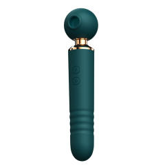 10-Speed 3-in-1 Sucking & Thrusting Silicone Wand Massager in Green – Rechargeable & Waterproof