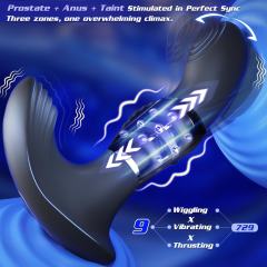 6.11" Black Rechargeable Waterproof Silicone Remote-Controlled Beads Motion Prostate Massager – 9 Vibrating + 9 Wiggling + 9 Beads Motion Modes