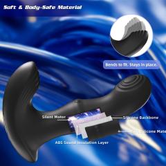 6.11" Black Rechargeable Waterproof Silicone Remote-Controlled Beads Motion Prostate Massager – 9 Vibrating + 9 Wiggling + 9 Beads Motion Modes