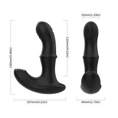 6.11" Black Rechargeable Waterproof Silicone Remote-Controlled Beads Motion Prostate Massager – 9 Vibrating + 9 Wiggling + 9 Beads Motion Modes
