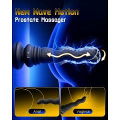 8.67" Black Rechargeable Waterproof Silicone Remote-Controlled Wave Wriggling Prostate Massager – 9 Vibrating + 9 Wave Wriggling Modes