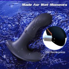 6.11" Black Rechargeable Waterproof Silicone Remote-Controlled Beads Motion Prostate Massager – 9 Vibrating + 9 Wiggling + 9 Beads Motion Modes