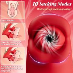 7.09" Red Rechargeable Waterproof Silicone Rotating Suction Rabbit Vibrator – 10 Vibrating + 10 Suction + 10 Rotating Modes