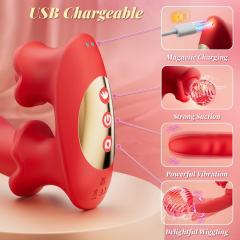 7.09" Red Rechargeable Waterproof Silicone Rotating Suction Rabbit Vibrator – 10 Vibrating + 10 Suction + 10 Rotating Modes