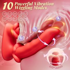 7.09" Red Rechargeable Waterproof Silicone Rotating Suction Rabbit Vibrator – 10 Vibrating + 10 Suction + 10 Rotating Modes