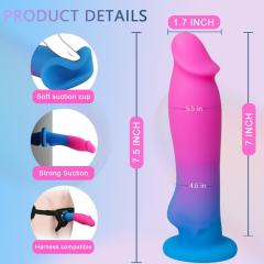 7.21" Magenta & Blue Rechargeable Waterproof Silicone Vibrating Dildo – 8 Vibrating Modes