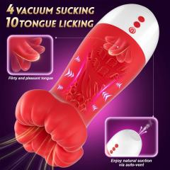 7.88" Red & White Rechargeable Waterproof Silicone Massager – 10 Vibrating + 10 Tongue-Licking + 4 Suction Modes