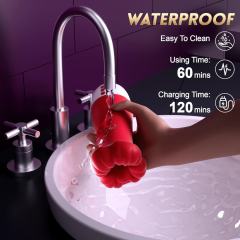 7.88" Red & White Rechargeable Waterproof Silicone Massager – 10 Vibrating + 10 Tongue-Licking + 4 Suction Modes