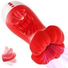 7.88" Red & White Rechargeable Waterproof Silicone Massager – 10 Vibrating + 10 Tongue-Licking + 4 Suction Modes