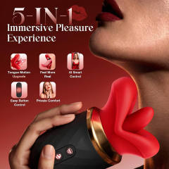 Black & Red Rechargeable Waterproof Silicone App-Controlled Rose Massager – 10 Vibrating + 10 Tongue-Licking + 10 Gripping Modes