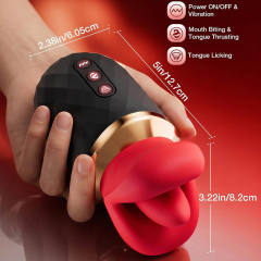 Black & Red Rechargeable Waterproof Silicone App-Controlled Rose Massager – 10 Vibrating + 10 Tongue-Licking + 10 Gripping Modes