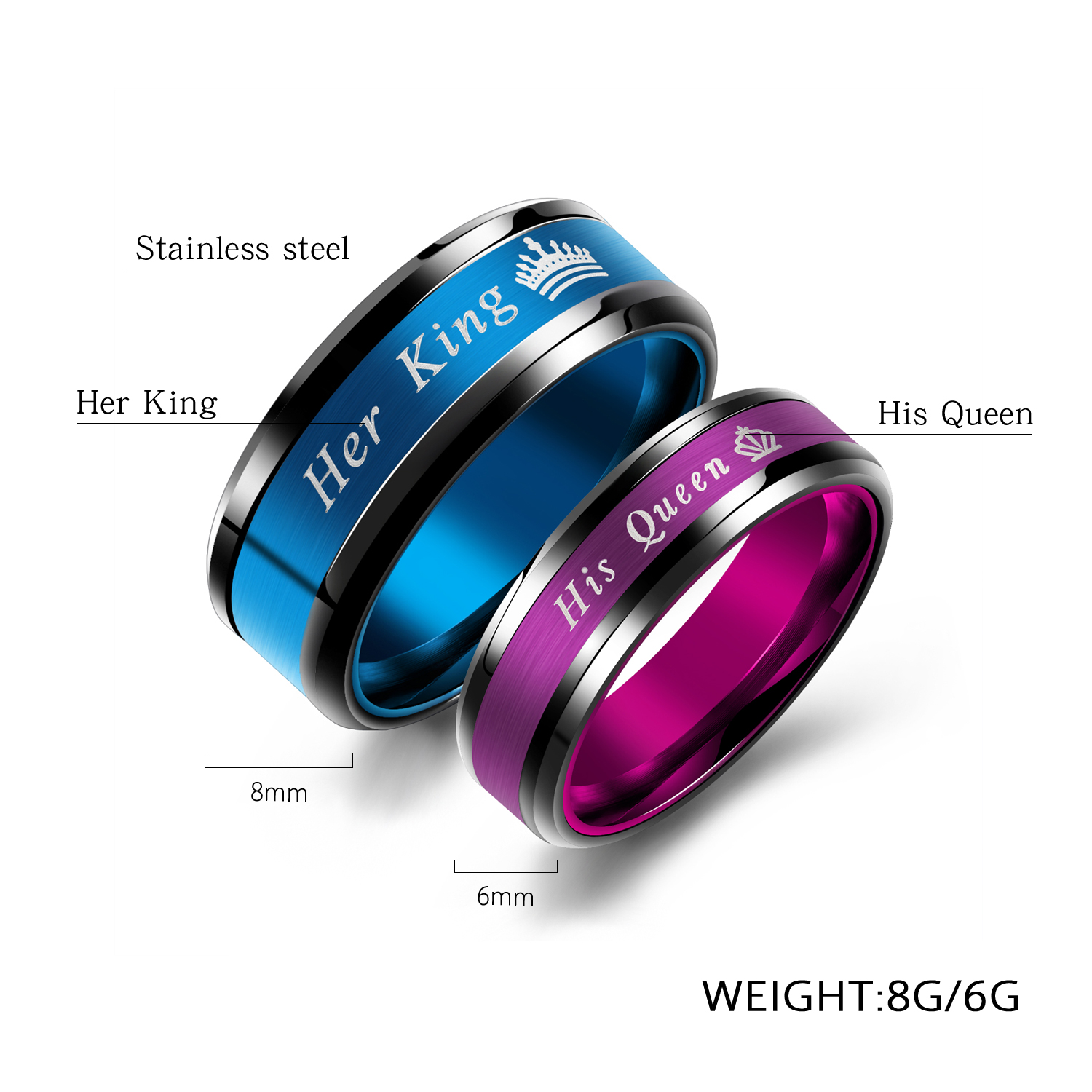 King Couple Stainless Steel Ring