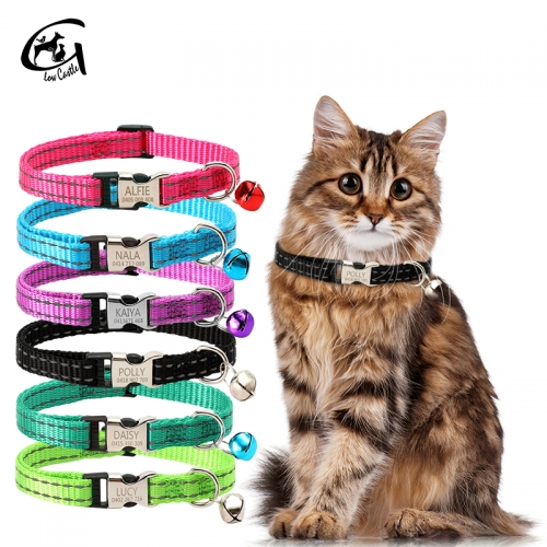 Personalized Customized Reflective Nylon Cat Luxury Breakaway With Bell Collar For Dogs And Cats