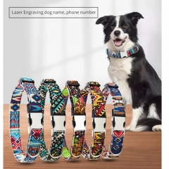 Bohemian Polyester Dog Personalized Metal Buckle Engraved ID Tag Nameplate Pet Collar
