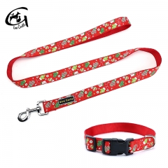 Christmas Pattern Colorful Nylon Webbing Pet Suppliers Dog Collars And Leashes Collar Leash Set