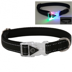 Neoprene Padded LED Electroluminescent Glowing Gleamy Buckle Custom Reflective Nylon Dog Pet Collar