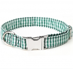 Pet Custom Fashion Check Pattern Lase Engraving Personalized Premium Metal Buckle Plaid Dog Collar