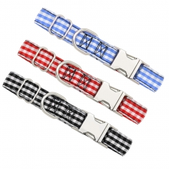 Pet Custom Fashion Check Pattern Lase Engraving Personalized Premium Metal Buckle Plaid Dog Collar