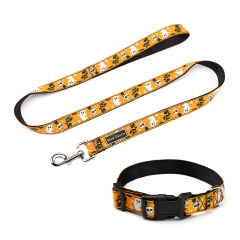 Hallowmas Puckish Colorful Nylon Designer Pet Pattern Dog Collars And Leashes Collar Leash Set
