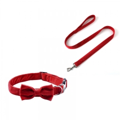 Bow Tie Velvet Pliable Soft Pet Dog Collars And Leashes Sweet Bowknot Comfortable Collar Leash Set