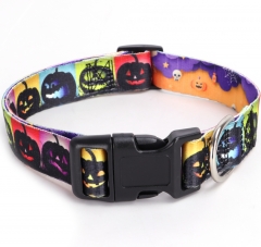 Halloween New Custom Puckish Dog Collars And Leash Colorful Nylon Designer Pet Pattern Collar Leash Set