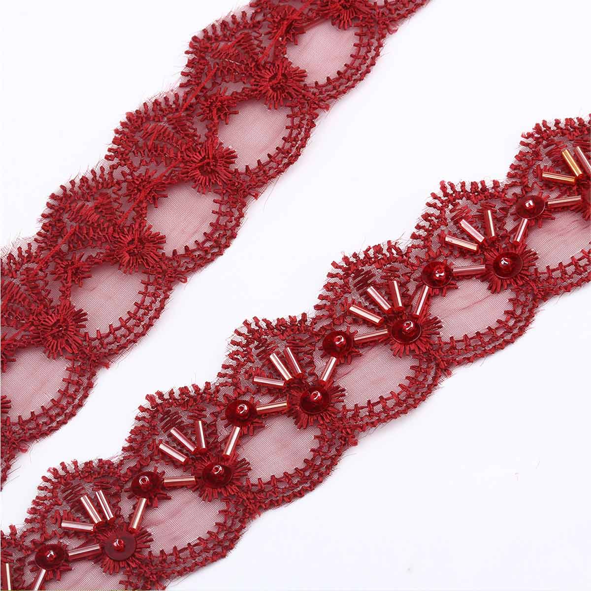 Sequin Lace Fabric dark red