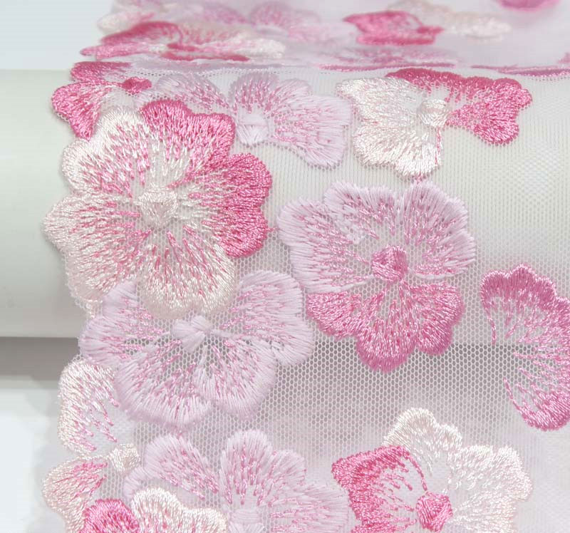 Embroidered Mesh Fabric pink