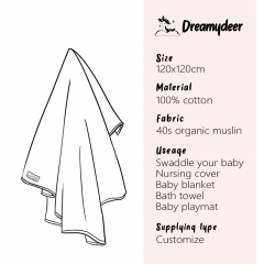 Customized swaddle blanket for newbron baby pure colors muslin swaddle
