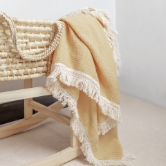 Soft Touch Muslin Receiving Swaddle Blanket with Fringes