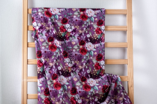 Custom Print on Cotton Rib Knit Fabric | 95% Cotton 5% Spandex | Flower Prints