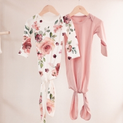 Instagram Custom Prints Newborn Knotted Gown Girl Sleep Gown Infant Bodysuit for Girls