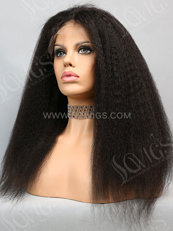 130% Density Full Lace Wig Kinky Straight Virgin Human Hair Natural Color