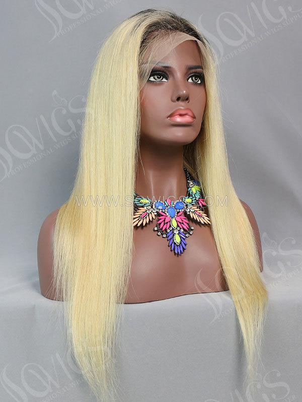 130% Density Lace Front Wig Straight Ombre 1B/613 Color Human Hair