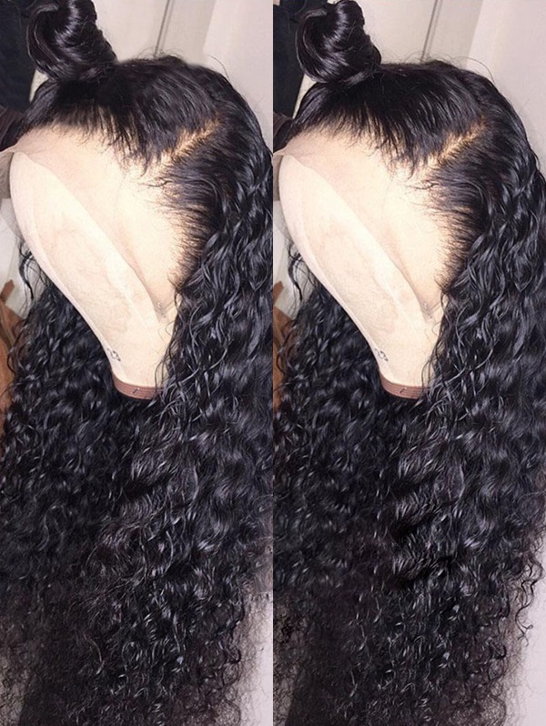 180% Density Full Lace Wigs Deep Wave Virgin Human Hair Natural Color