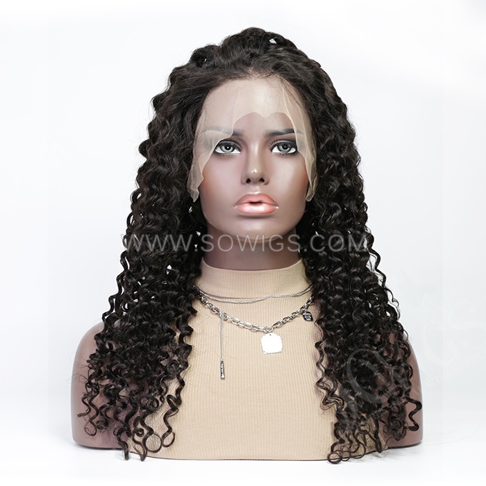 130% Density 13*4 Lace Frontal Wigs Italian Curly Virgin Human Hair Natural Color