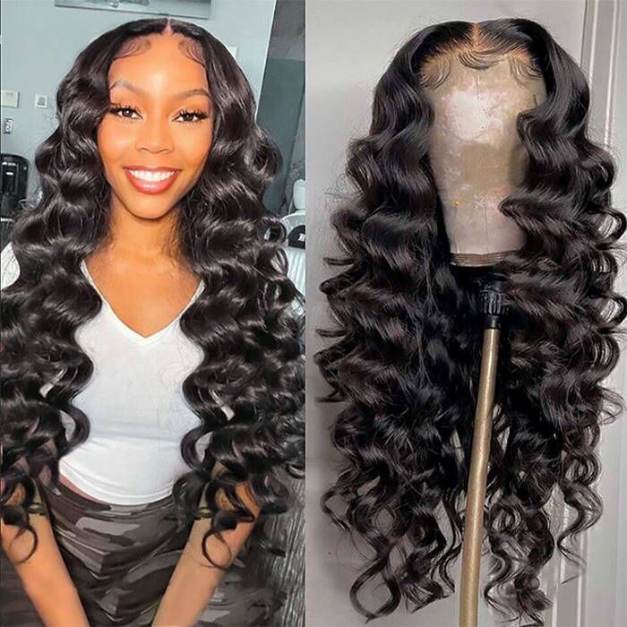 Pre Plucked Thick 180% Density 13*4 Lace Frontal Wigs Human Hair Natural Color