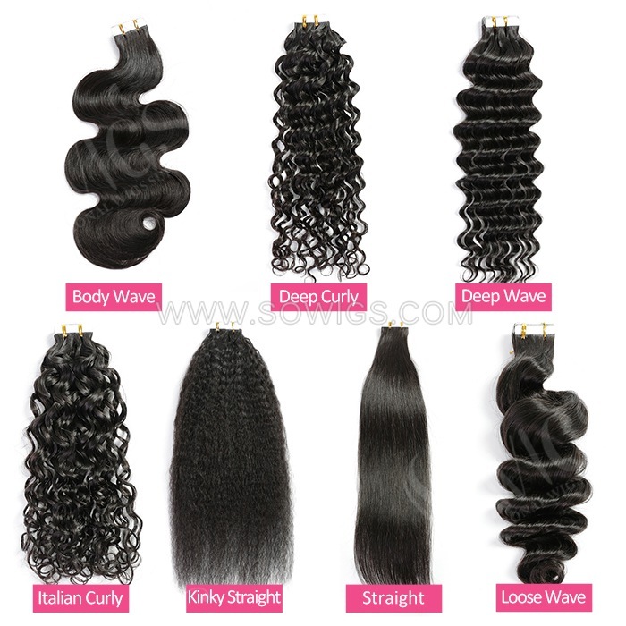 Tape ins Tape Hair Extension 20pcs 50gram 1B Natutal Color 100% Human Hair Weaves with extra tape for a reinstall