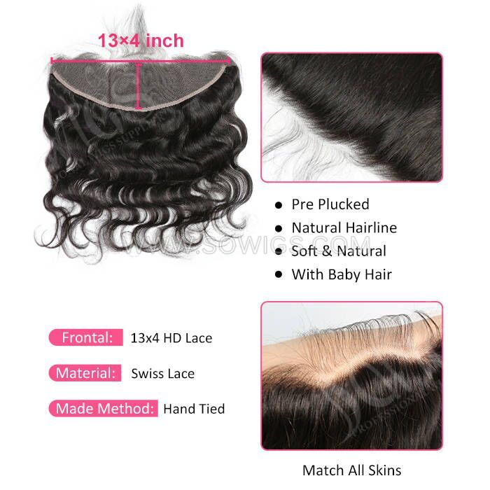 HD Lace Swiss 13*4 Lace Frontal Pre plucked Lightly Bleached 100% Unprocessed Human Hair