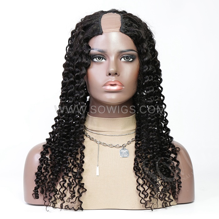 U Part Wigs V Part Wigs 150% Density 200% Density Deep Curly 100% Unprocessed Virgin Human Hair Natural Color