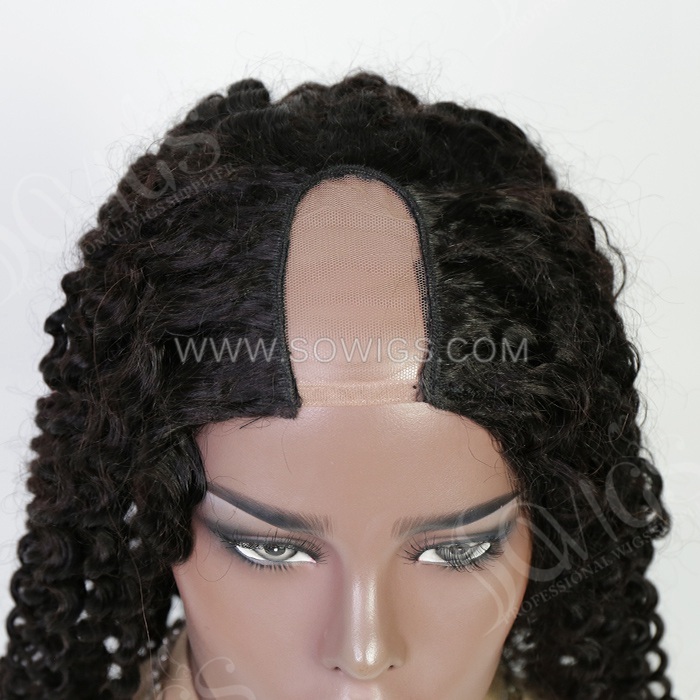 U Part Wigs Deep Curly Virgin Human Hair Natural Color