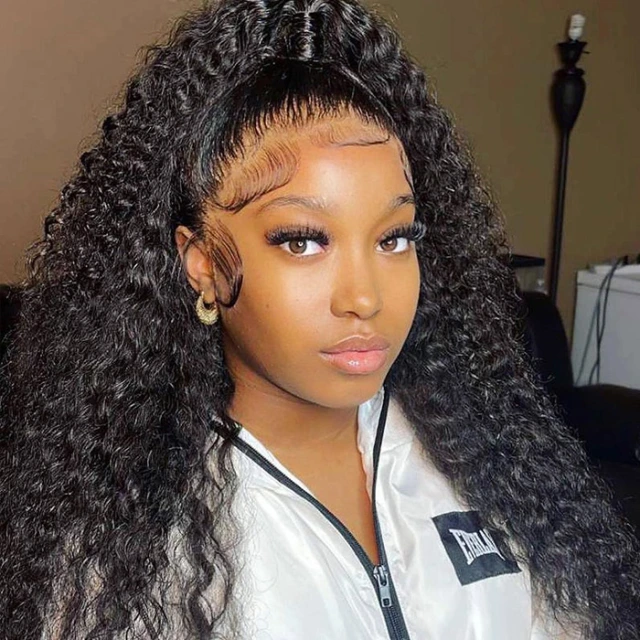 13*4 Lace Front Wigs Deep Curly 180% Density Virgin Human Hair Natural Color Natural or Realistic edges