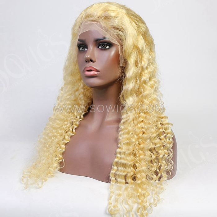 613# Blonde Color Deep Wave 13*4 Lace Front Wigs 150% Density Lace Wigs Virgin Human Hair Natural Hairline