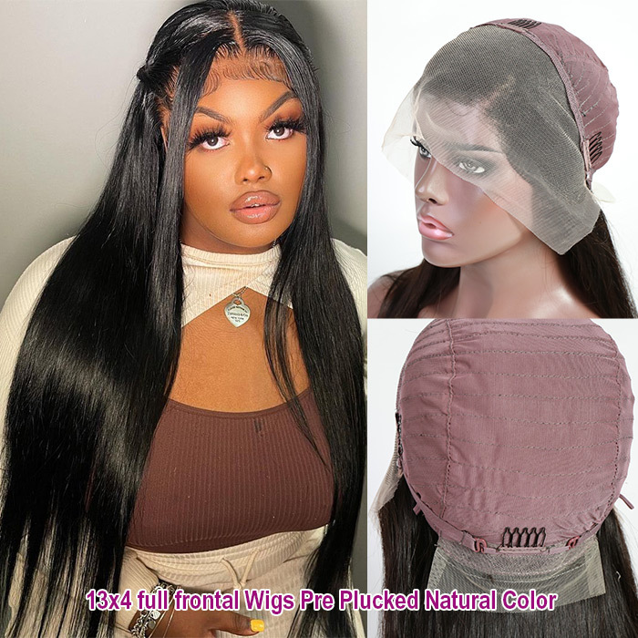 Pre Plucked Thick 180% Density 13*4 Lace Frontal Wigs Human Hair Natural Color