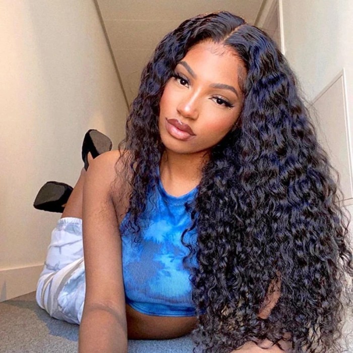 13*4 Lace Front Wigs Italian Curly 130% Density Virgin Human Hair Natural Color Natural or Realistic edges