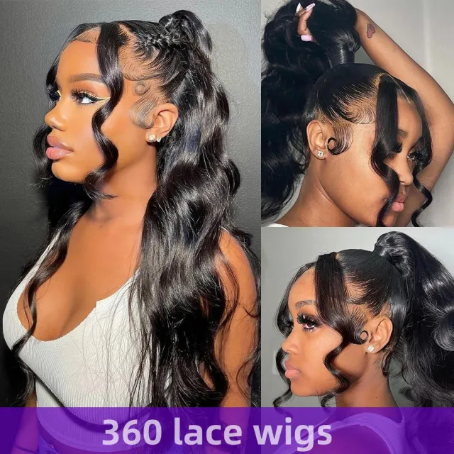 360 Lace Wigs Body Wave Virgin Human Hair Natural Color