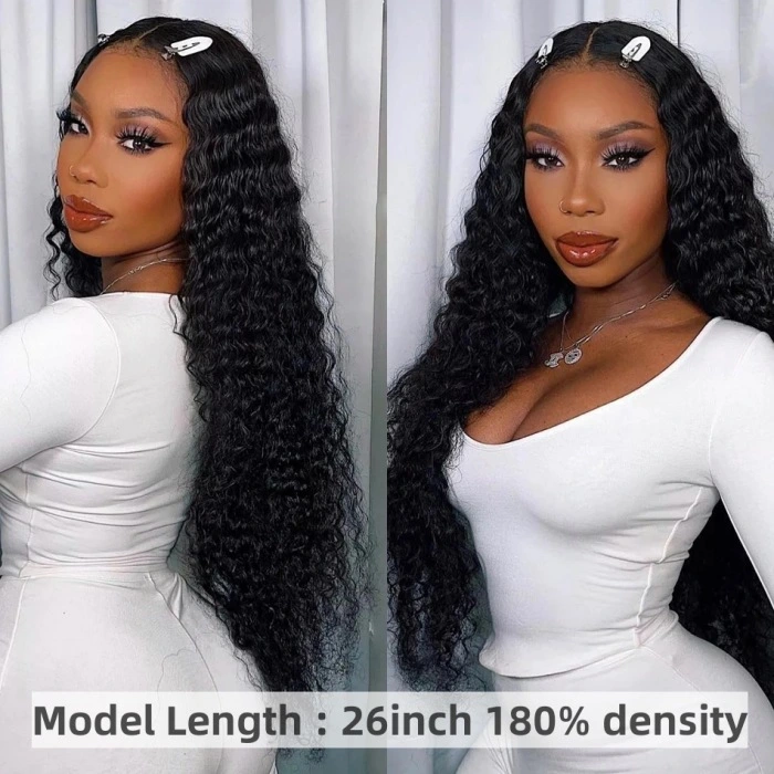 Deep Curly 13*4 Lace Front Wigs 130% Density Lace Wigs Virgin Human Hair Natural Color Natural Hairline