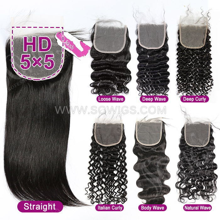 4*4/ 5*5 HD Lace Closure 12A Top 100% Unprocessed Virgin Human Hair Natural Color