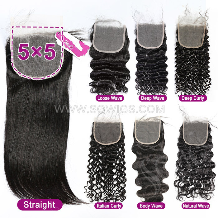 4*4 /5*5 Lace Closure Premium grade 100% Unprocessed Virgin Human Hair Natural Color