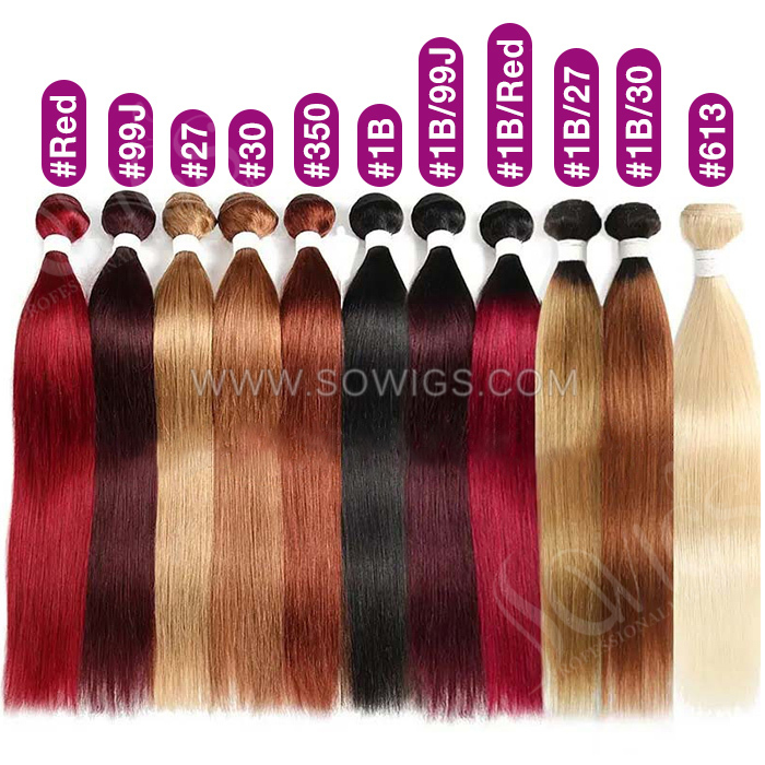 【9 hairstyle】Color Hair T1B/27 1B/30 1B/99J/ 1B/4/27 1 Bundle 12-30inch 100% Virgin Human Hair Extension